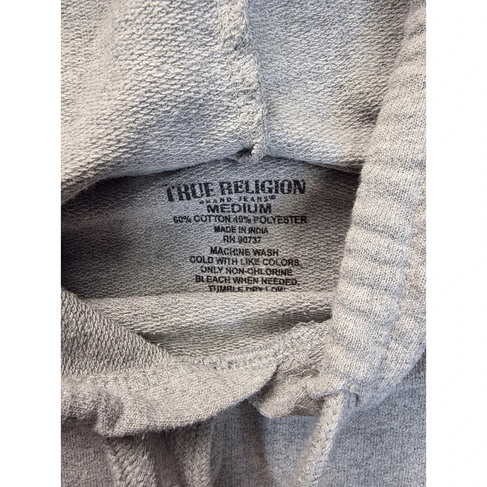 True Religion Mens‎ Hoodie Gray Stacked Logo Graphic Pullover Sweatshirt Medium